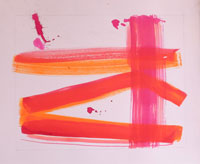 abstract art on paper, for bright pink and orange strokes on white