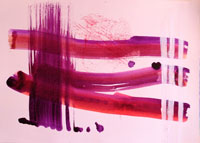 abstract art on paper, 4 strong red and purple strokes on white