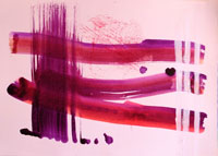 abstract art on paper, 4 strong red and purple strokes on white